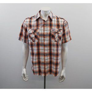Elixir Men's Orange Blue Plaid Button Up Shirt M